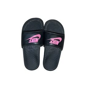 Nike Benassi JDI Slides Black Pink Women Athletic Sandals 343881-061 Size 9